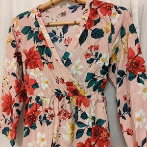 Old Navy | Maternity Faux-Wrap Top Pink Floral V-Neck Modal Cotton Size M